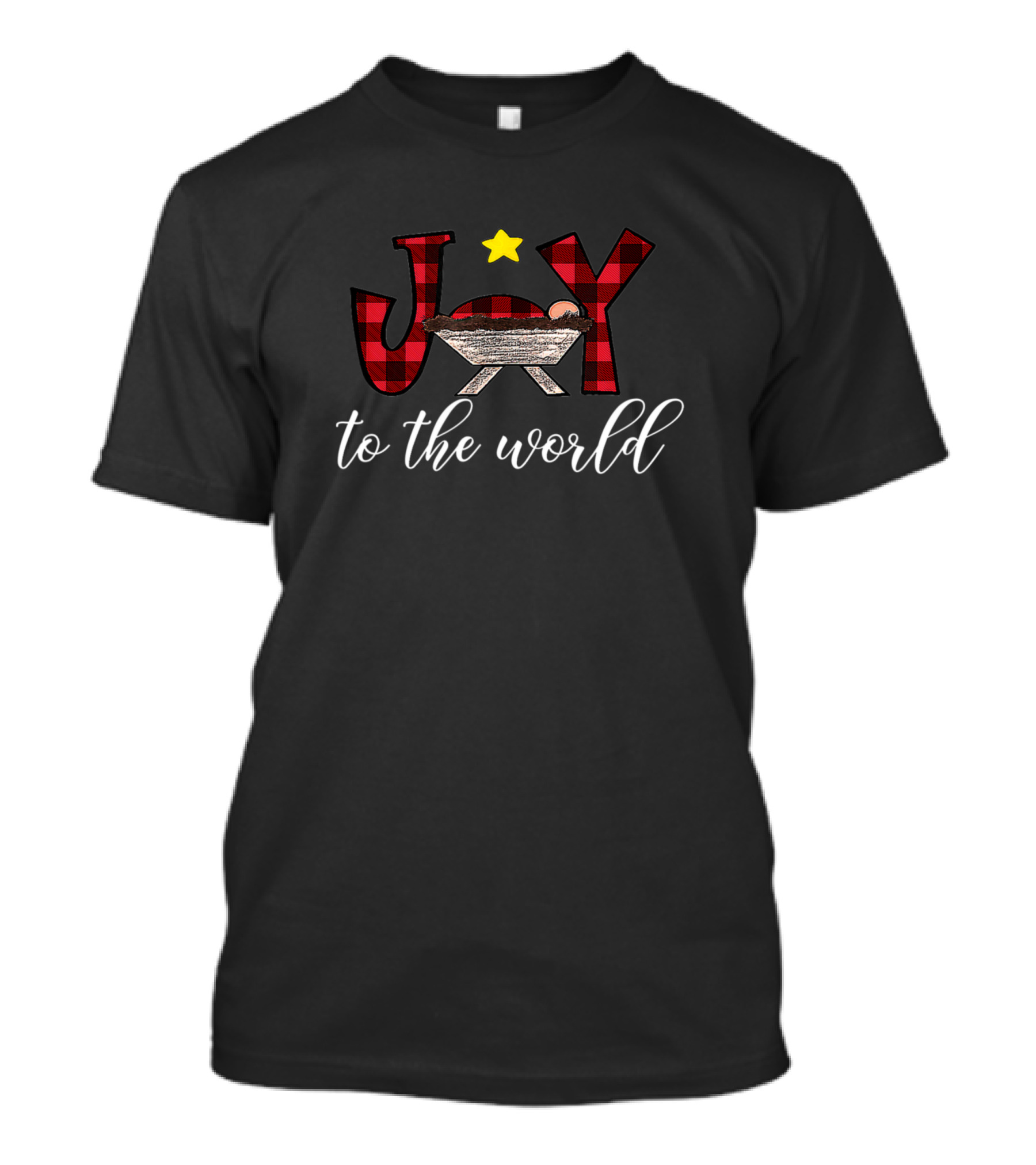 Joy To The World Baby Jesus Plaid Christmas Christian Nativity T-Shirt