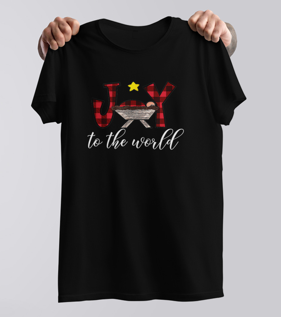 Joy To The World Baby Jesus Plaid Christmas Christian Nativity T-Shirt