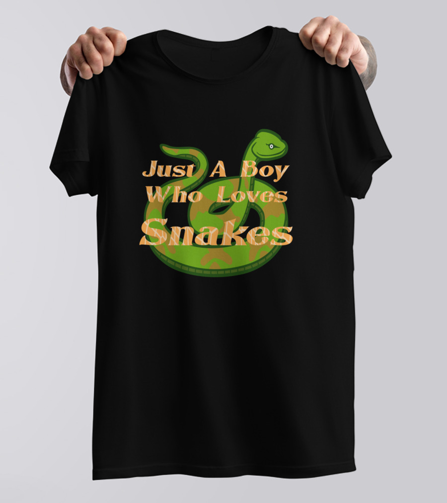 Just A Boy Who Loves Snakes Green Cartoon Snake T-Shirt