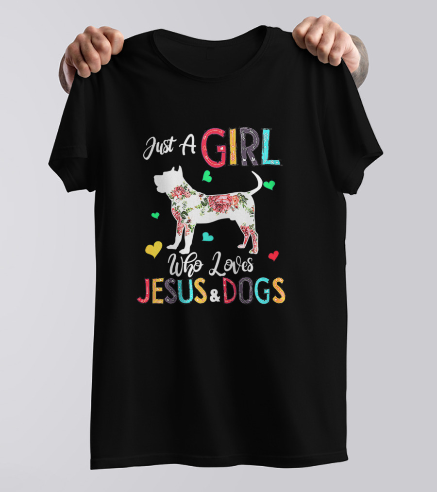 Just A Girl Who Loves Jesus And Dogs Floral Dog Hearts T-Shirt