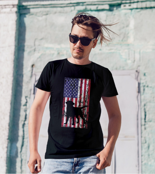 Labrador Retriever Labzilla Puppy American Flag T-Shirt