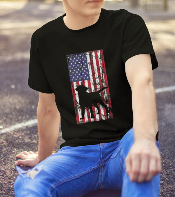 Labrador Retriever Labzilla Puppy American Flag T-Shirt