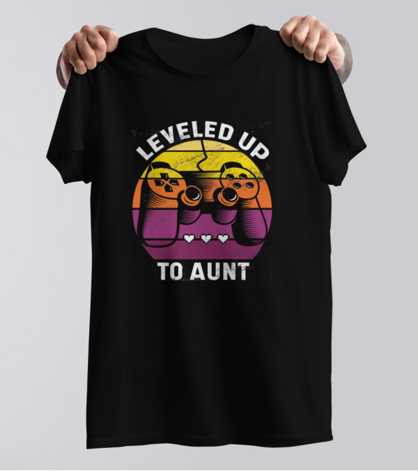 Leveled Up To Aunt Retro Game Controller Heart Life Bars T-Shirt
