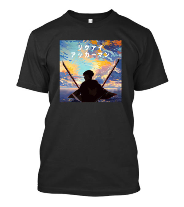 Levi Ackerman Silhouette With Dual Swords In Vibrant Sunset Sky T-Shirt