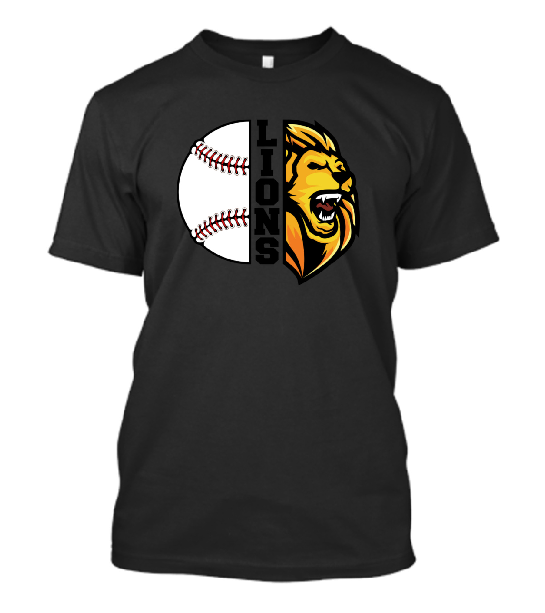 Lions Roaring Baseball Icon With Fierce Lion Face T-Shirt