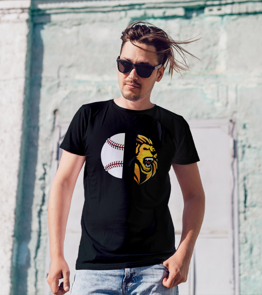 Lions Roaring Baseball Icon With Fierce Lion Face T-Shirt
