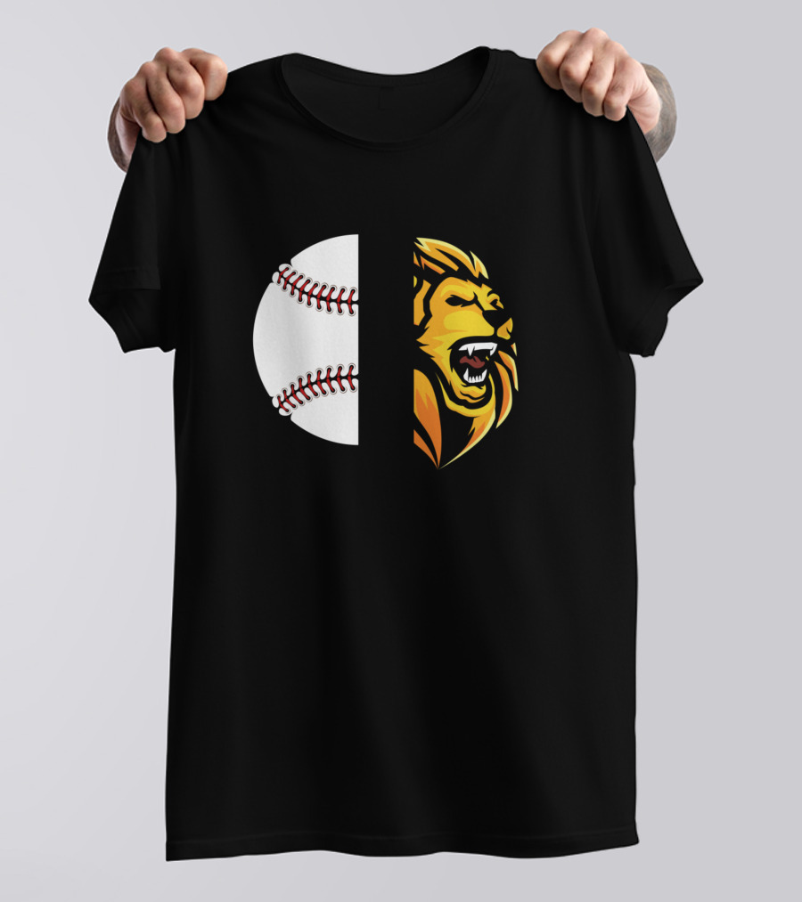 Lions Roaring Baseball Icon With Fierce Lion Face T-Shirt