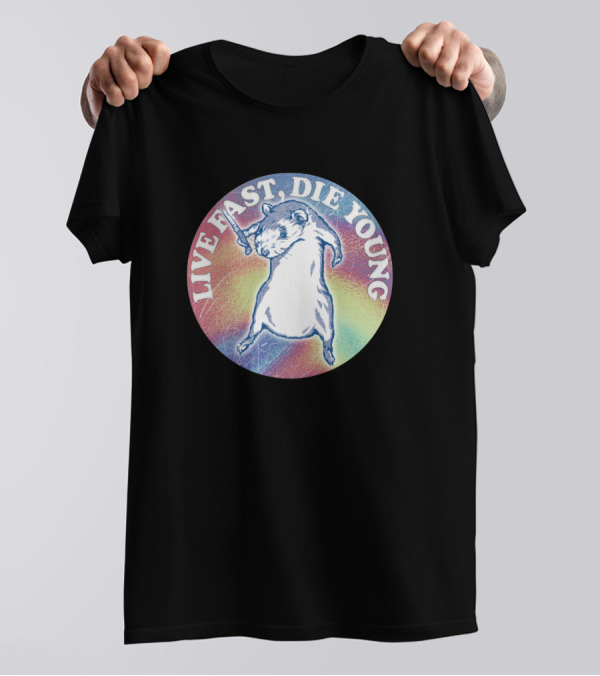 Live Fast Die Young Rodent Retro Rainbow T-Shirt