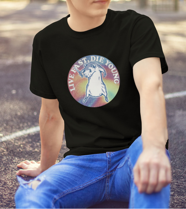 Live Fast Die Young Rodent Retro Rainbow T-Shirt