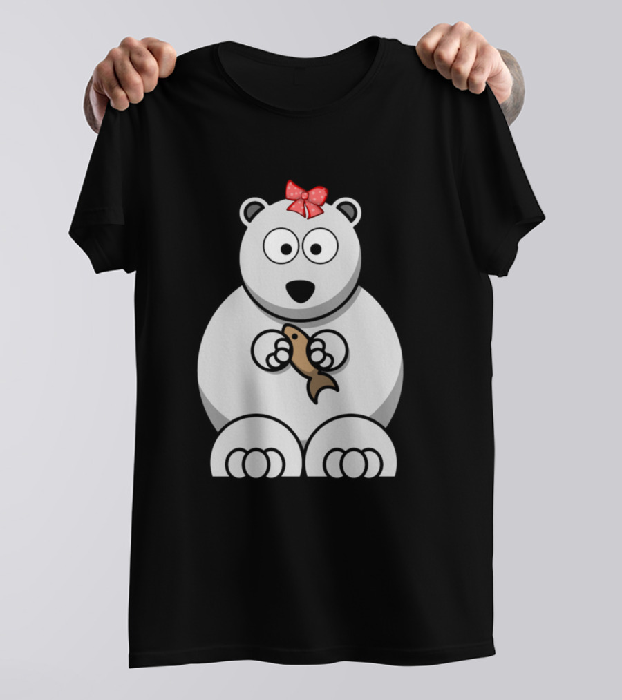 Lustiges Eisbär Baby Mit Roter Schleife Und Fischplatte T-Shirt