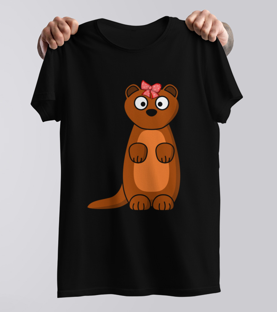 Lustiges Es Wiesel Baby Mit Schleife Tolles Comic Cute Weasel With Red Polka Dot Bow T-Shirt