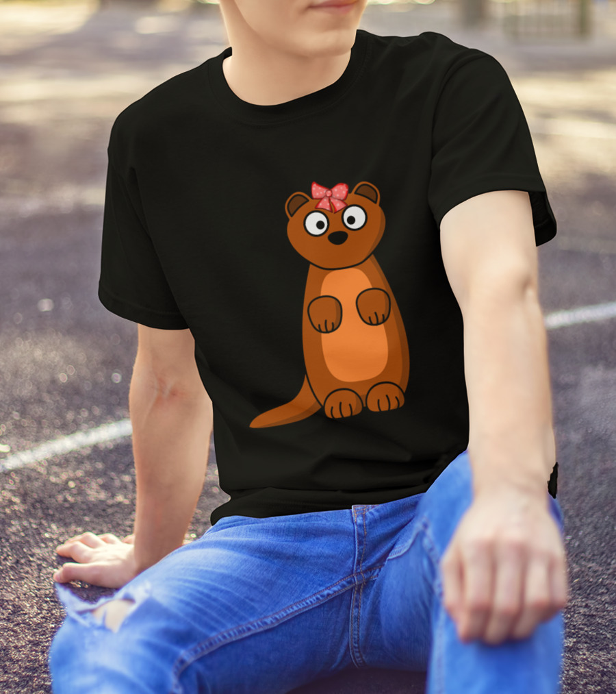 Lustiges Es Wiesel Baby Mit Schleife Tolles Comic Cute Weasel With Red Polka Dot Bow T-Shirt