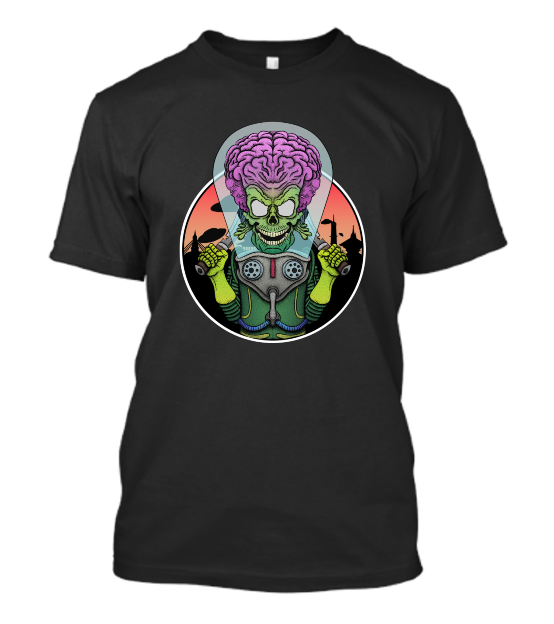 Mars Attacks Purple Brain Alien With Khukuris Retro Sci-Fi T-Shirt
