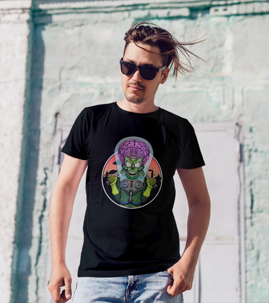 Mars Attacks Purple Brain Alien With Khukuris Retro Sci-Fi T-Shirt