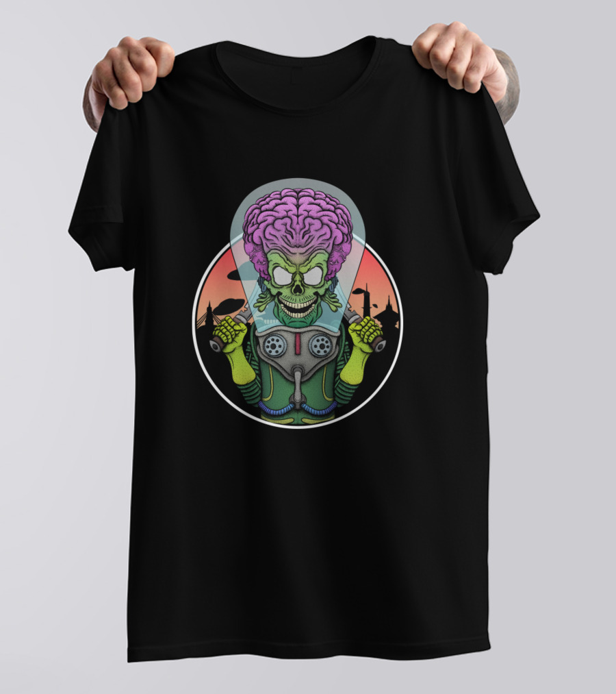 Mars Attacks Purple Brain Alien With Khukuris Retro Sci-Fi T-Shirt