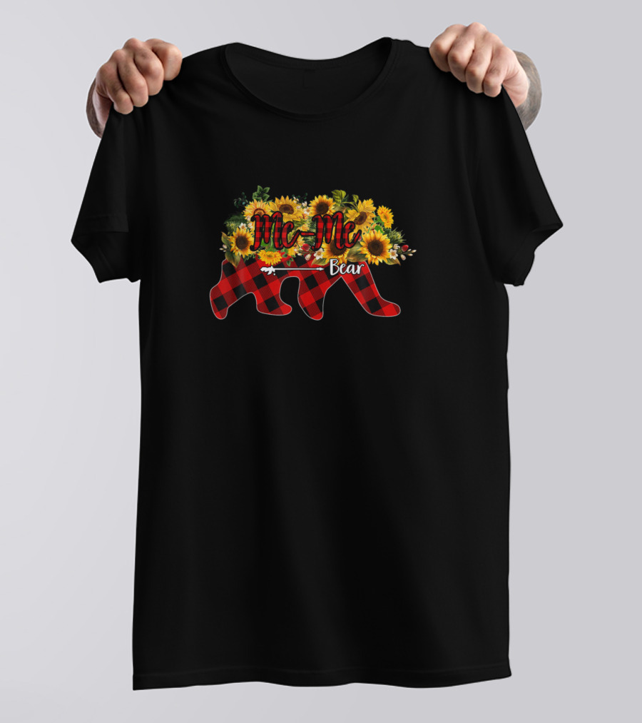 Me Me Bear Floral Sunflower Plaid T-Shirt