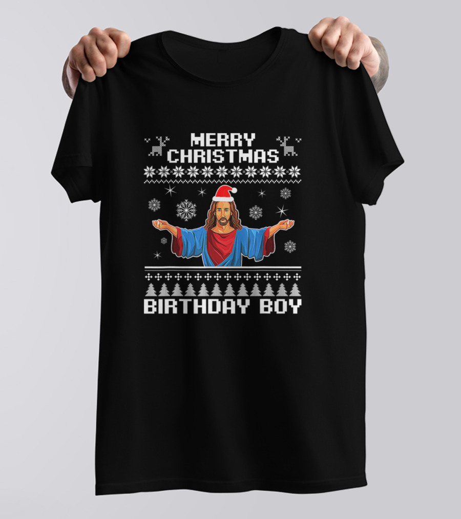 Merry Christmas Birthday Boy Jesus Christ Santa Hat T-Shirt
