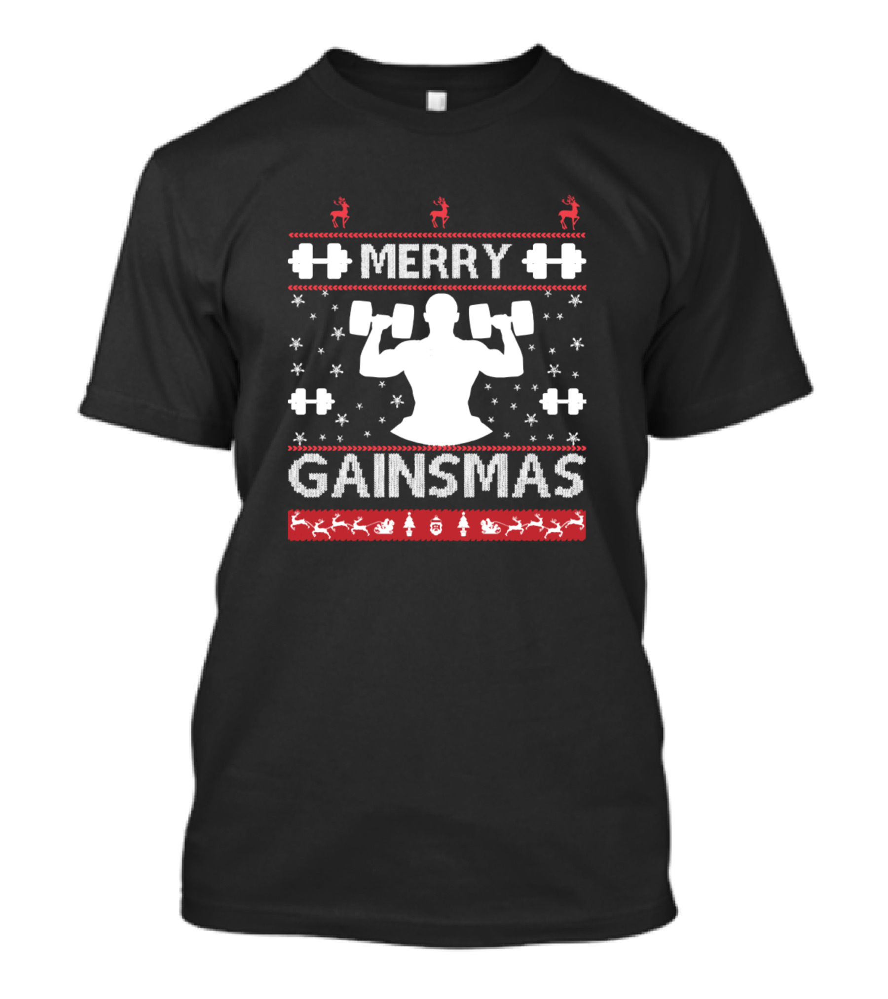 Merry Gainsmas Bodybuilder Lifting Weights Christmas T-Shirt