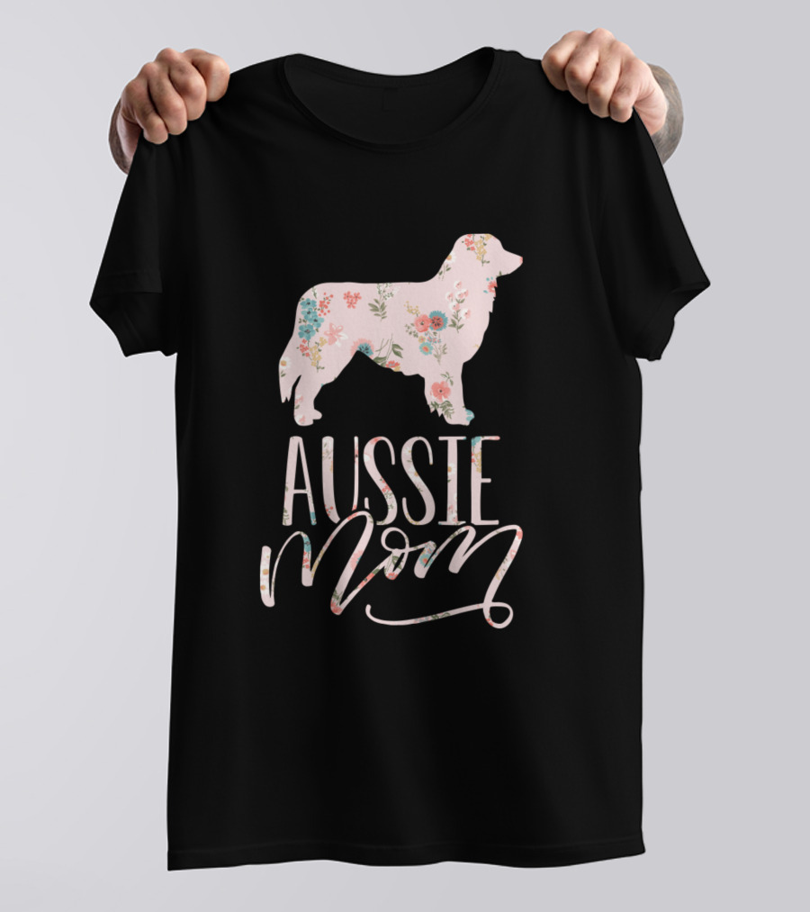 Floral Aussie Mom Silhouette For Mothers Day T-Shirt