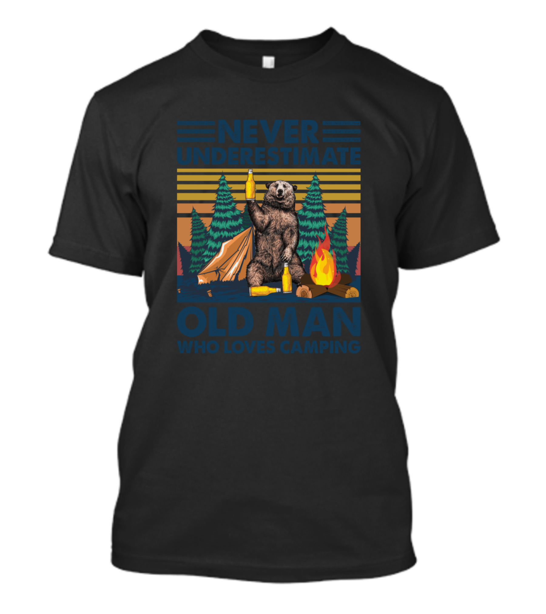 Never Underestimate Old Man Who Loves Camping With Bear Beer Campfire And Trees T-Shirt