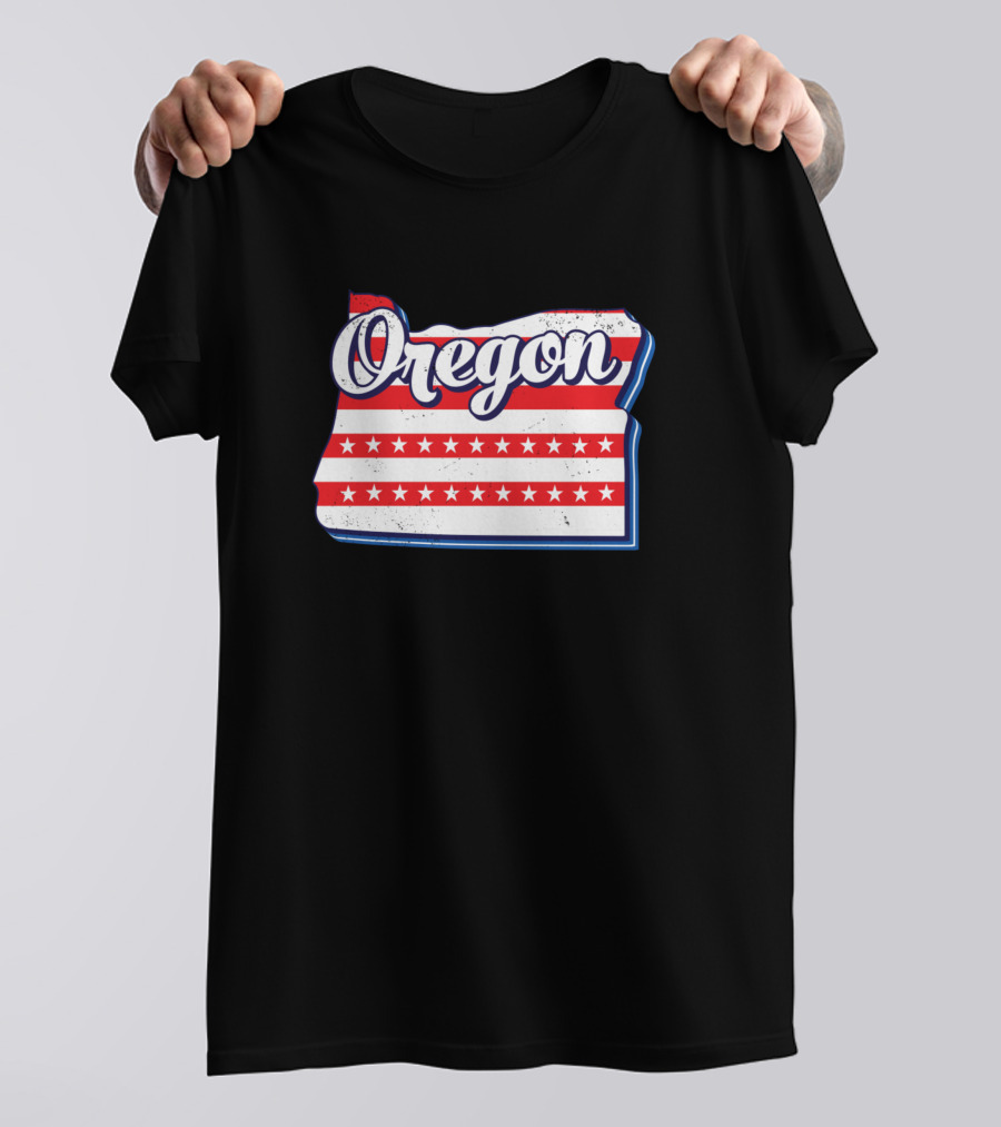 Oregon Map Outline USA Flag 4th Of July Stars T-Shirt