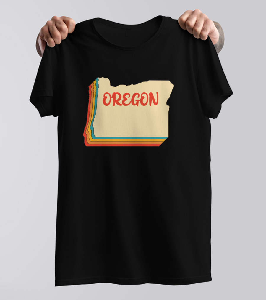 Oregon Map Outline Retro Vintage Home State Multicolor Lines T-Shirt