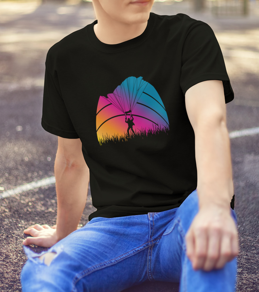 Paragliding Adventure Colorful Sunset Gradient Paraglider T-Shirt
