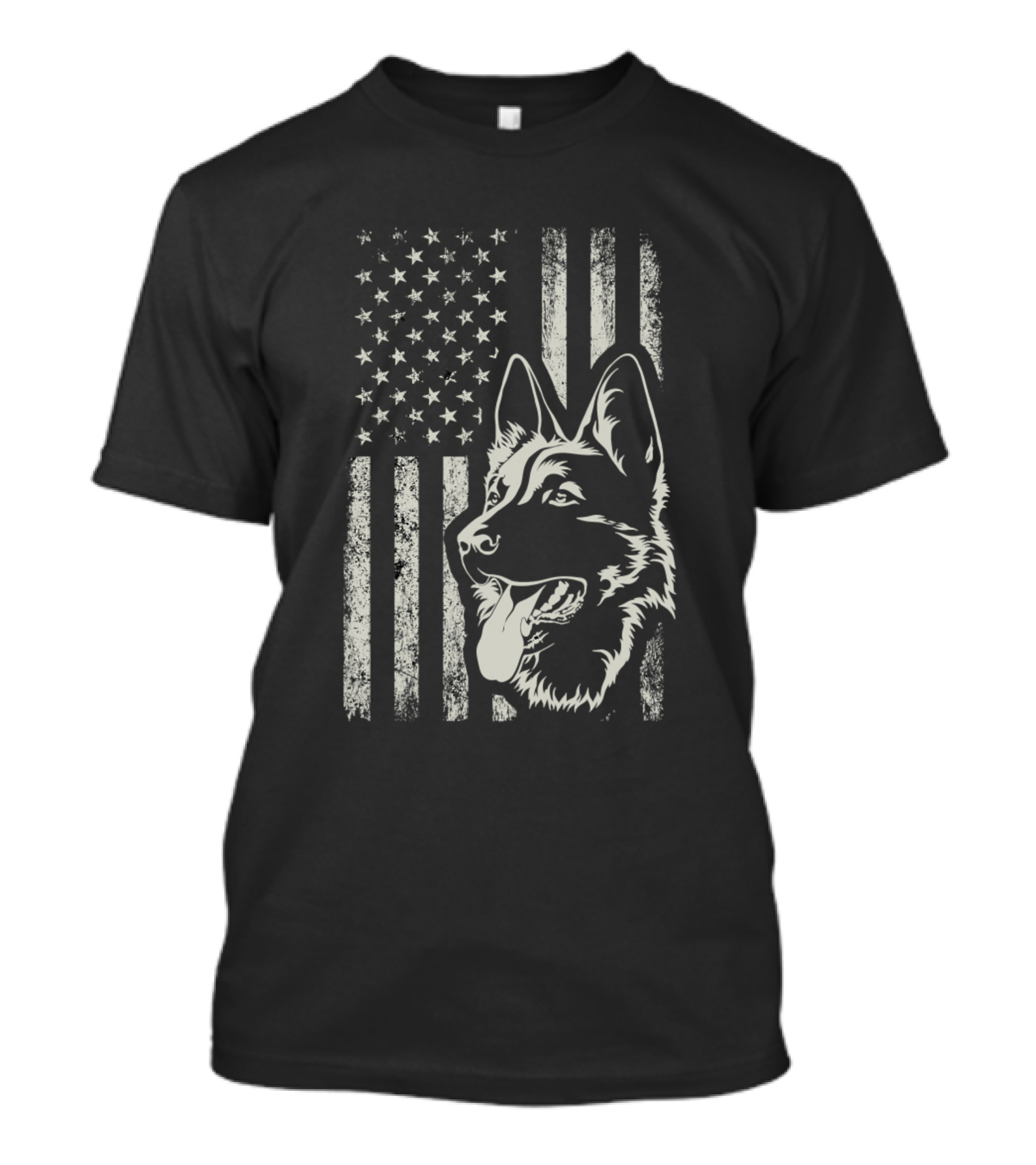 Patriotic German Shepherd With Distressed American Flag Background T-Shirt
