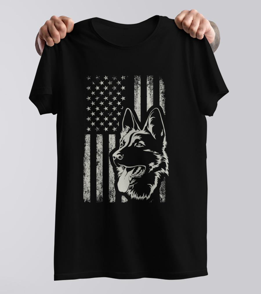 Patriotic German Shepherd With Distressed American Flag Background T-Shirt