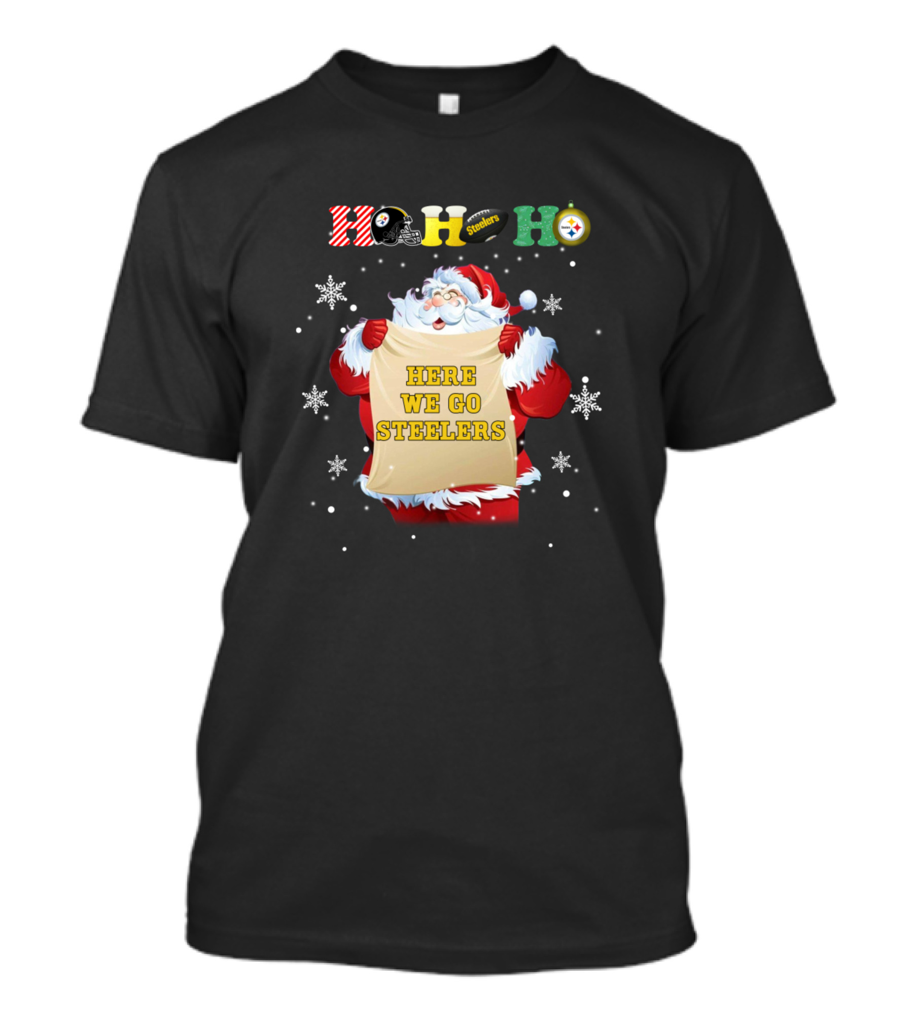 Ho Ho Ho Steelers Here We Go Steelers Santa Snowflakes T-Shirt