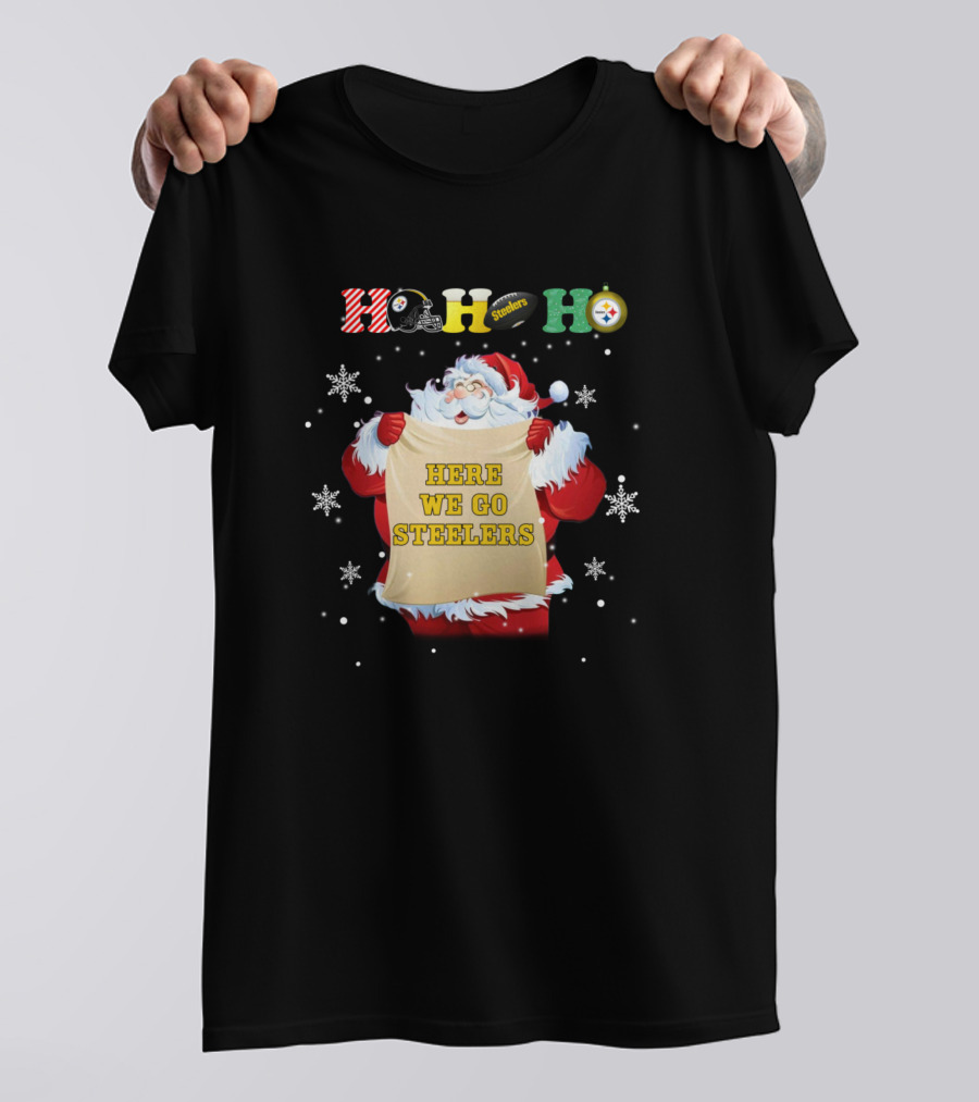 Ho Ho Ho Steelers Here We Go Steelers Santa Snowflakes T-Shirt