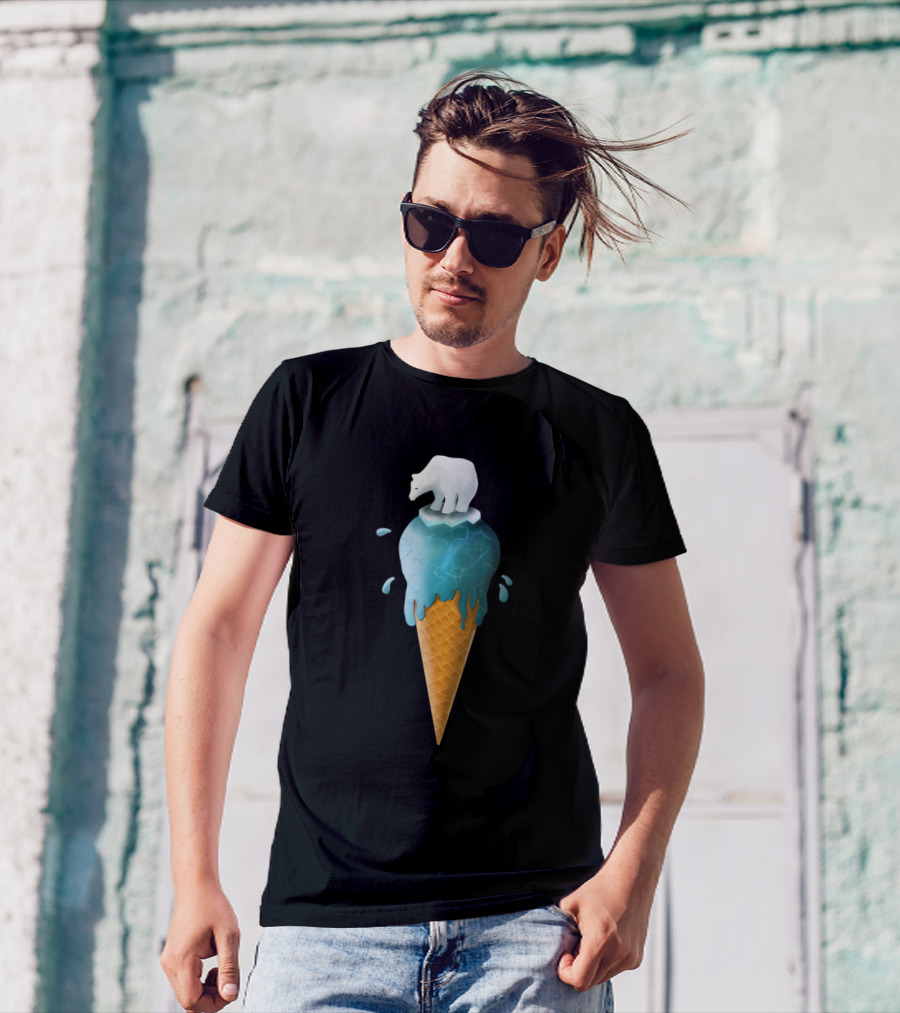 Polar Bear On Melting Blue Ice Cream Cone Save The Planet T-Shirt