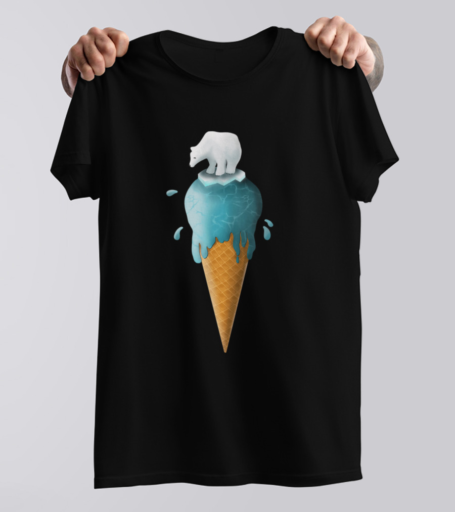 Polar Bear On Melting Blue Ice Cream Cone Save The Planet T-Shirt