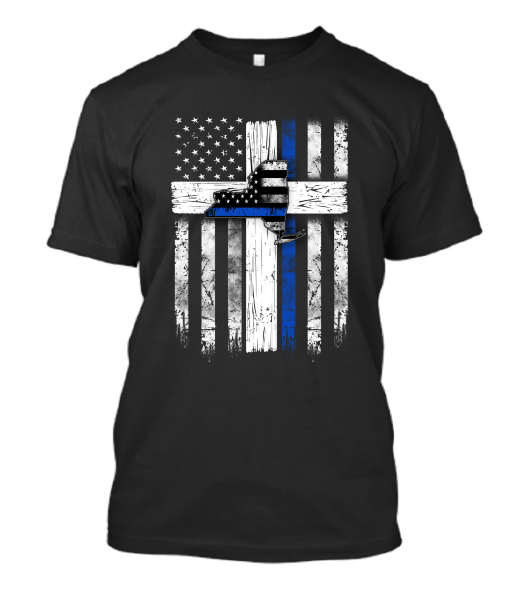 Police Officer New York State Thin Blue Line American Flag T-Shirt