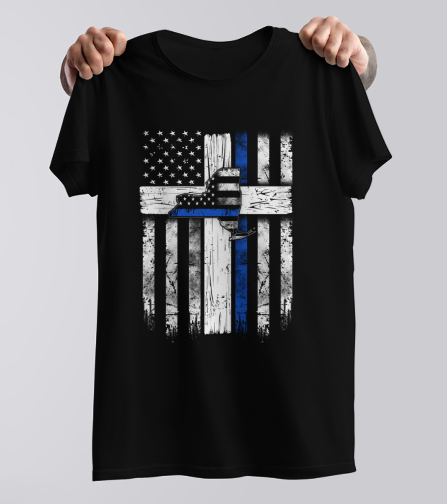 Police Officer New York State Thin Blue Line American Flag T-Shirt