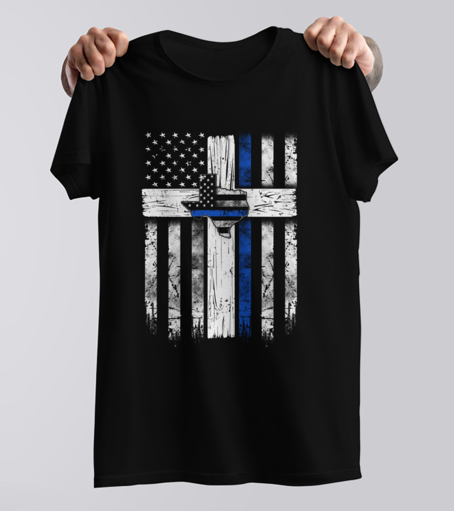 Texas Thin Blue Line American Flag Police Officer Support T-Shirt