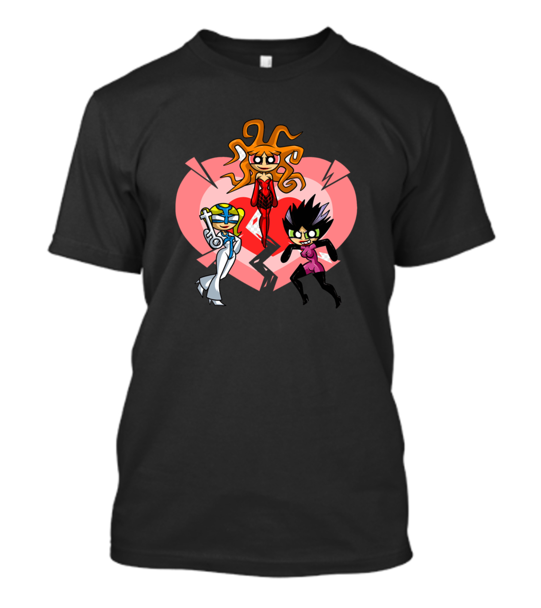 Powerpuff Girls Heart Background Trio T-Shirt