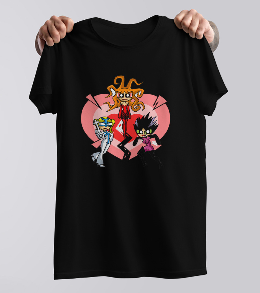 Powerpuff Girls Heart Background Trio T-Shirt