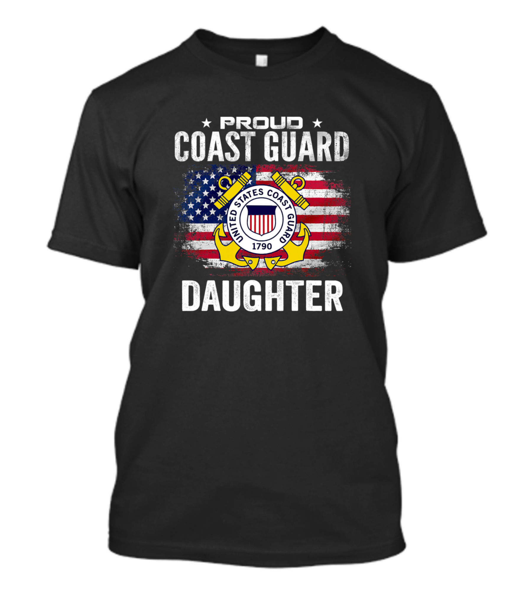 Proud Coast Guard Daughter United States Coast Guard American Flag 1790 T-Shirt