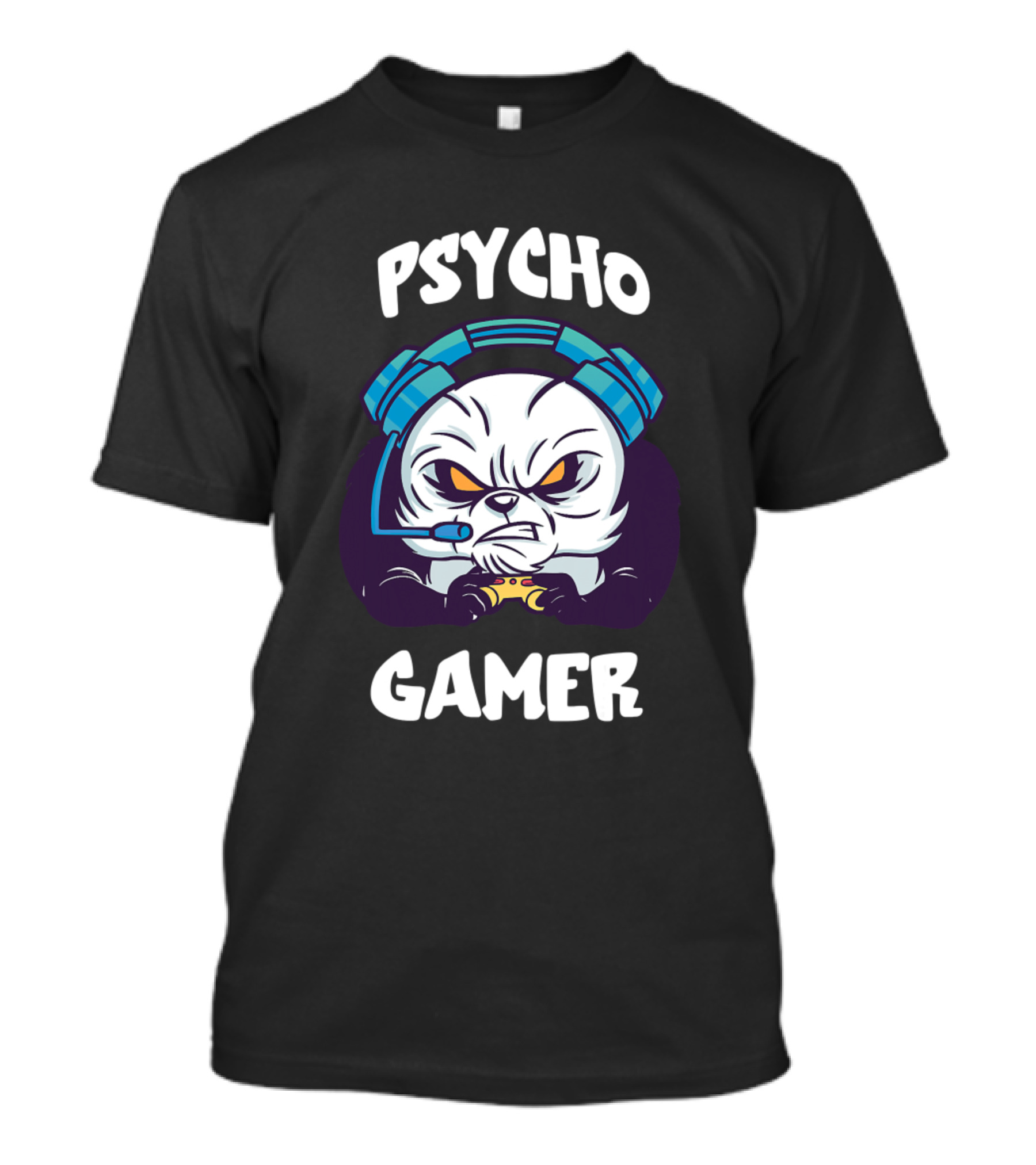 Psycho Gamer Panda Bear PC Video Gaming Funny Cons Headset Controller T-Shirt