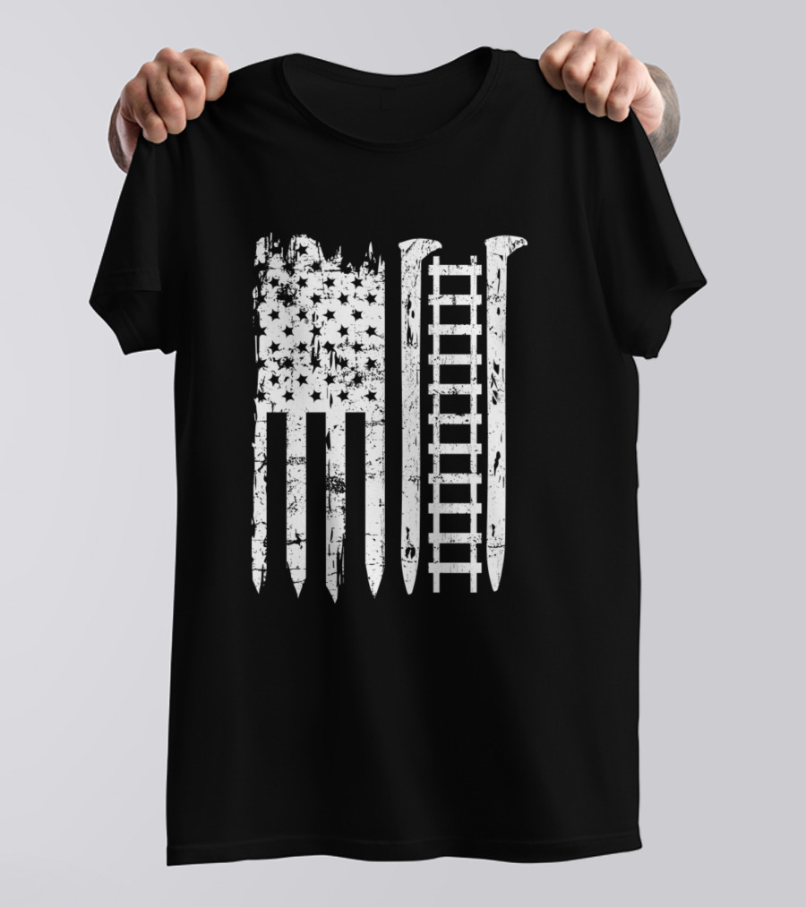 Railroad Spike American Flag Train Railwa Star Stripe Rail Track Iconic T-Shirt