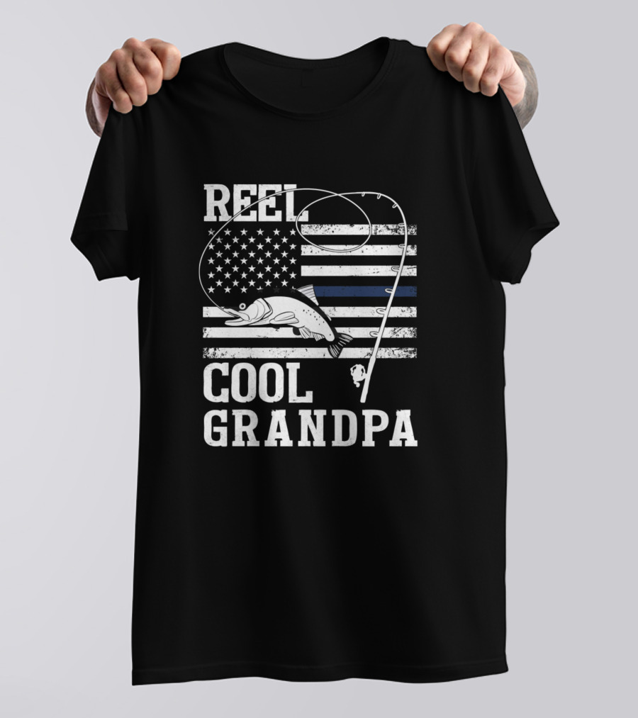 Reel Cool Grandpa Fishing Rod American Flag Fish T-Shirt