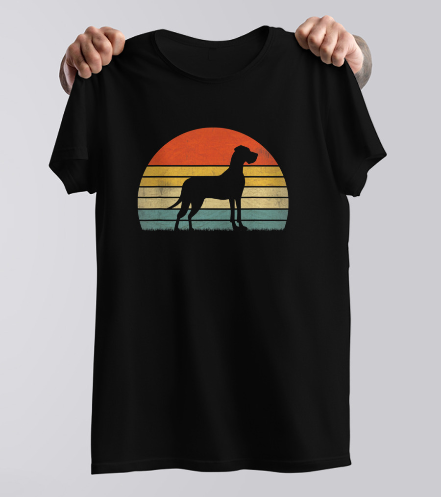 Retro Vintage Great Dane Silhouette Against Sunset Stripes T-Shirt