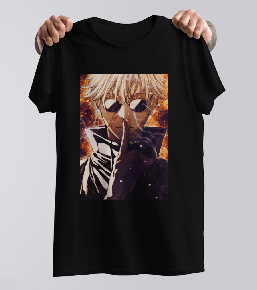 Satoru Gojou Anime Character With Fire Background T-Shirt