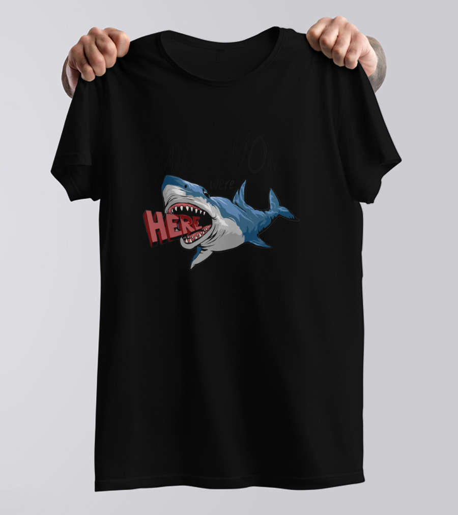 Wish You Were Here Shark Cartoon T-Shirt
