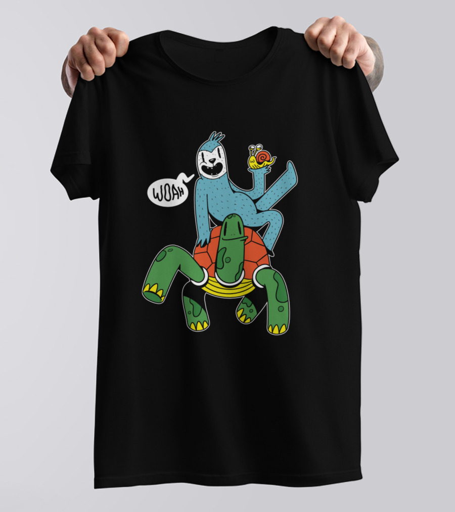 Woah Sloth Turtle Snail Piggyback Sluggish Animals Running T-Shirt