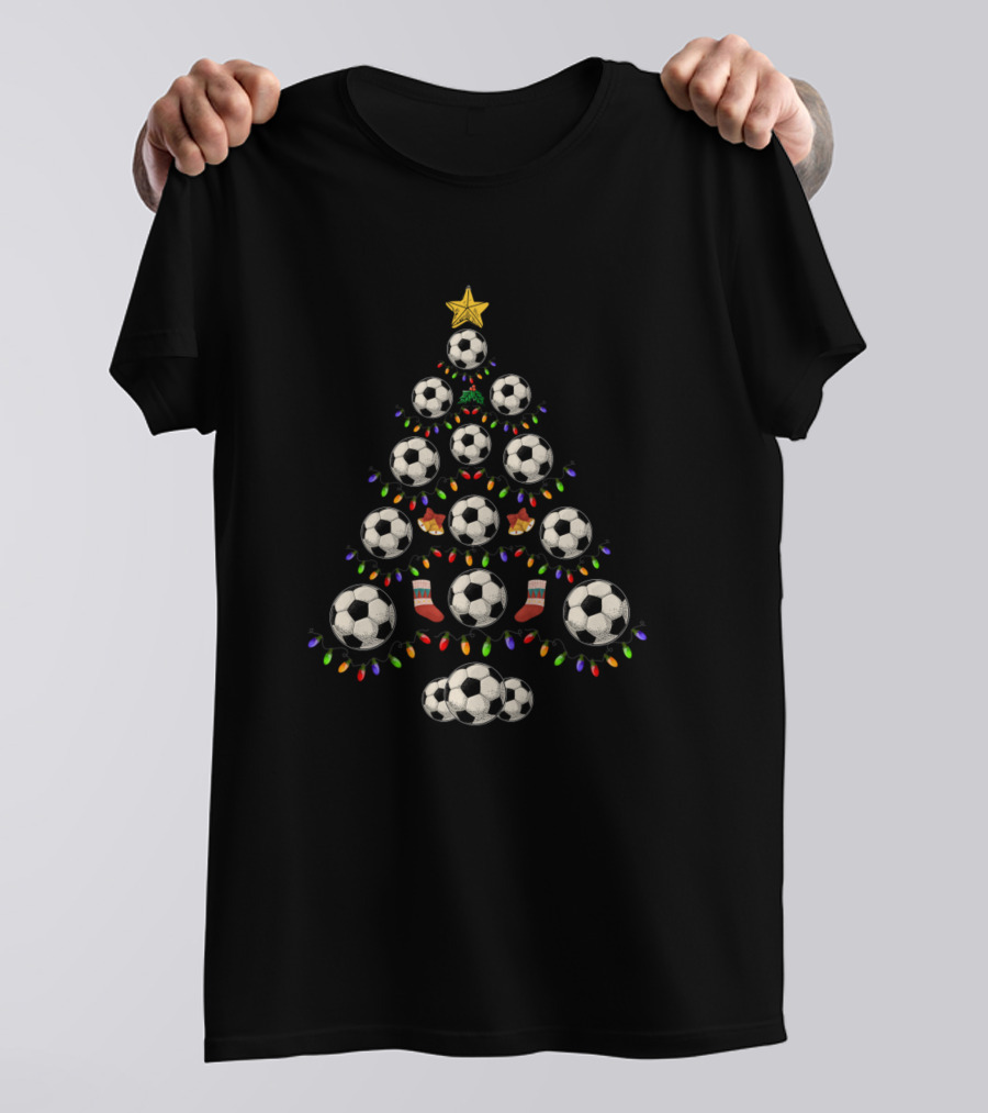 Soccer Balls Christmas Tree Lights Xmas Holiday T-Shirt