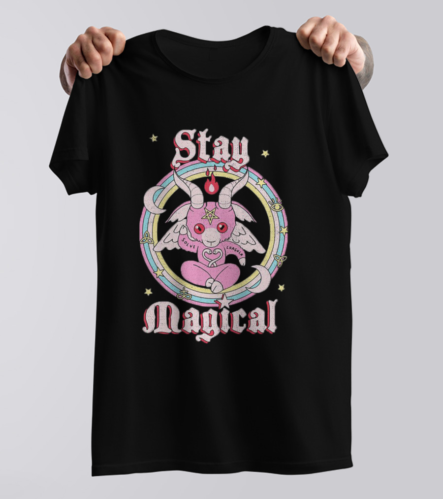 Stay Magical Pentagram Pastel Satanic Goat Wings Stars Mystical Aesthetic T-Shirt