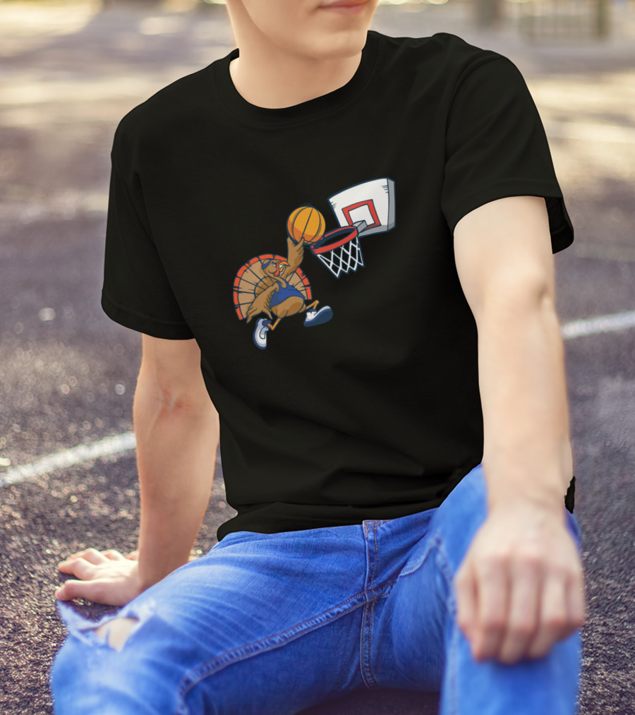 Thankful For Basketball Dunking Turkey T-Shirt