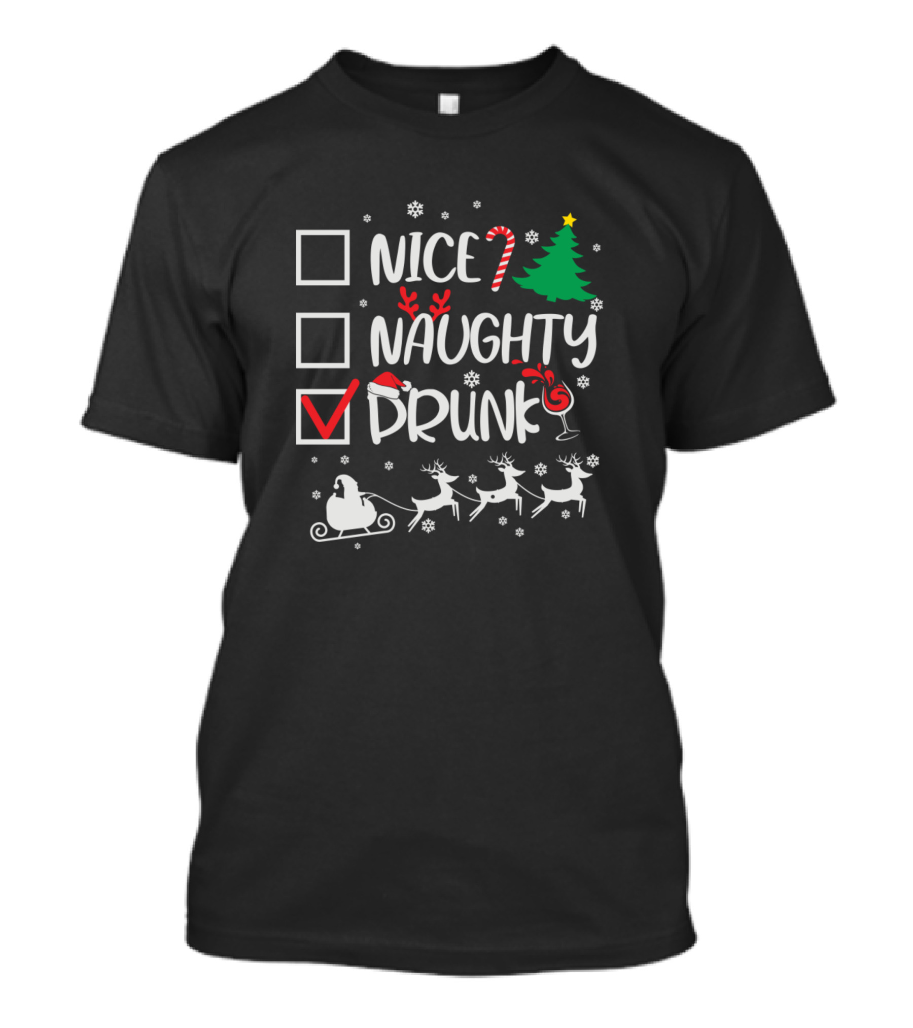 Nice Naughty Drunk Santa Claus Checklist Christmas Humor T-Shirt